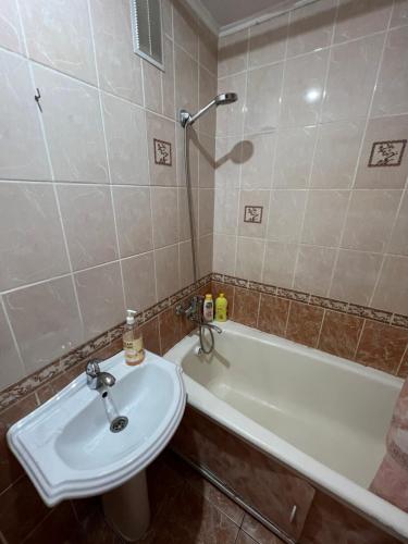 巴甫洛达尔Стандарт Камзина 74 г. Павлодар的浴室配有盥洗盆和浴缸。