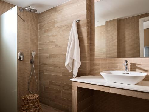 基普塞利斯特法尼亚公寓的一间带水槽和镜子的浴室