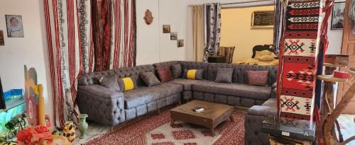 ShabīkahVilla Atlas Oasis的带沙发和镜子的客厅