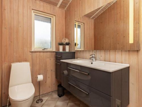 哈姆堡Three-Bedroom Holiday home in Hemmet 30的一间带水槽和卫生间的浴室以及窗户。
