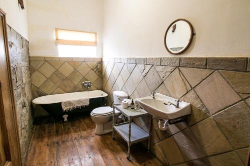 格拉夫-里内特Garden House的一间带水槽、浴缸和卫生间的浴室