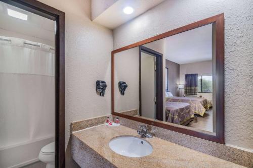 哥伦比亚哥伦比亚速8酒店的一间带水槽和镜子的浴室以及一张床