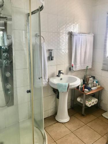 索韦托Colourful modern home的一间带水槽和淋浴的浴室