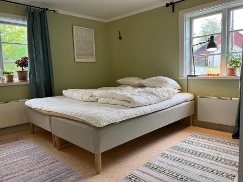 诺拉Lilla Backstugan的一张位于带2扇窗户的房间的床