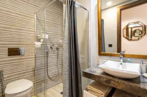 卡萨布兰卡SUITE APPARTEMENT BOURGOGNE 2 pièces的一间带水槽、卫生间和淋浴的浴室