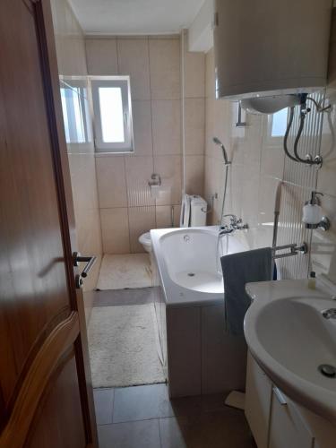 利夫诺Apartman Zoran的一间带水槽、浴缸和卫生间的浴室