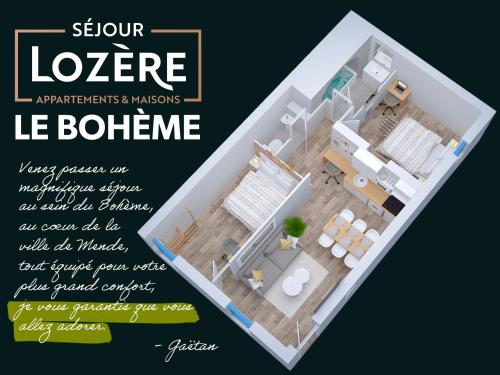 芒德Le Bohème - Spa/Netflix/Wifi Fibre - Séjour Lozère的房屋平面图的传单