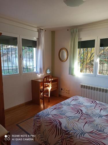 索里亚Casa Las Bailas的卧室配有一张床、一张书桌和窗户。