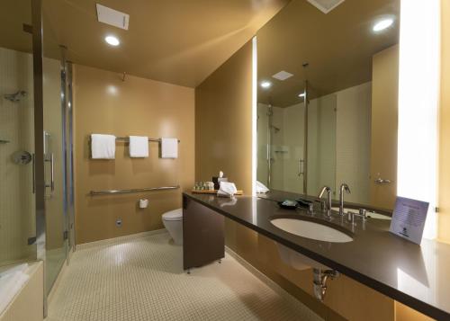 Worley科达伦赌场度假酒店的一间带水槽、卫生间和镜子的浴室