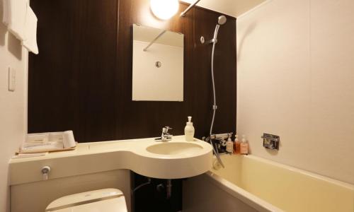 广岛广岛米尔帕曲酒店的一间带水槽、卫生间和镜子的浴室