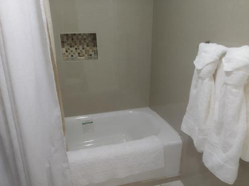 Tortola IslandAbigail's Sunflower Entire 2 Bedroom Apt的浴室设有白色的卫生间和镜子