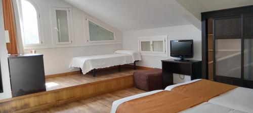 Garaña帕拉西奥加拉纳酒店的一间设有两张床和一台电视的房间