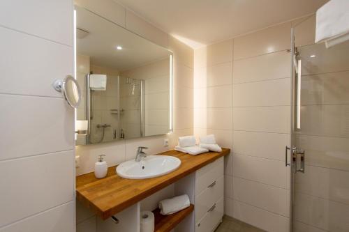 普劳西Becci's Apartment P6A8的一间带水槽和镜子的浴室