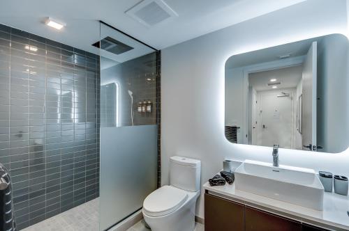 迈阿密High end studio yotel downtown L57的一间带卫生间、水槽和镜子的浴室