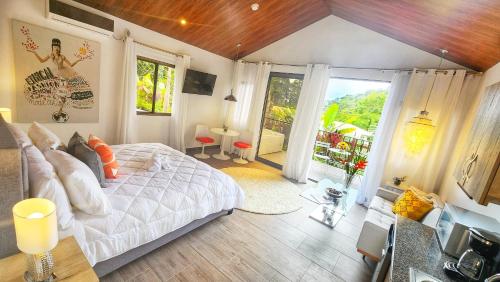 下博克特Rio Verde by Villa Alejandro的一间卧室设有一张床和一个大窗户
