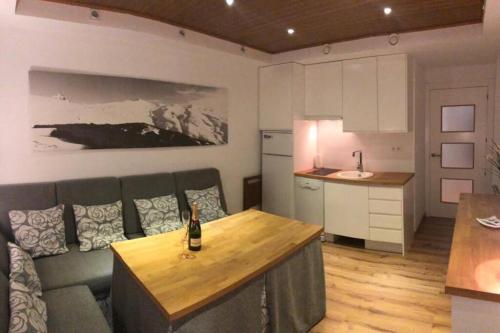 莫纳奇尔Acogedor apartamento en Edif. Slalom II的带沙发的客厅和厨房