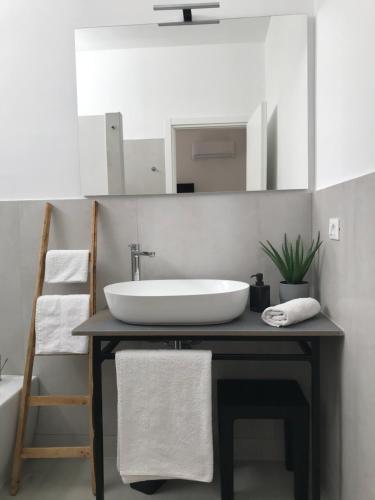 阿沃拉Scogliera apartments的一间带水槽和镜子的浴室