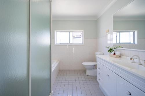 斯旺西Lakeside dream的带淋浴、卫生间和盥洗盆的浴室
