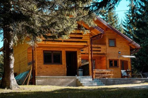 亚霍里纳Ski Chalet Jahorina的小木屋设有门廊和树