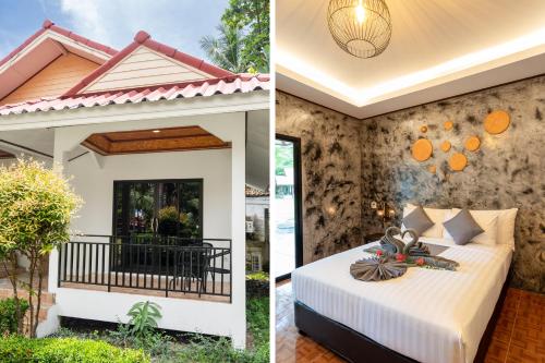 Phra Ae beachEl Matcha Lanta Resort的卧室和房子的两张照片