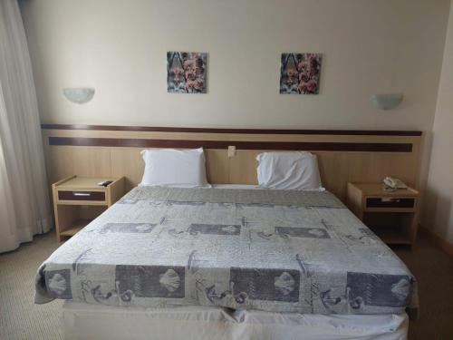巴西利亚Lets Idea Hotel Flat Particular的一间卧室配有一张带2个床头柜的大床