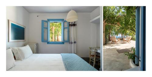 皮索利瓦迪Morfia Villas的客房设有床和窗户。