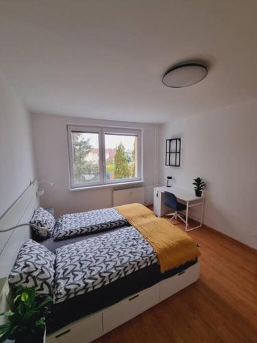 皮耶什佳尼-NEW-Rosetta Apartment的一间卧室设有一张大床和一个窗户。