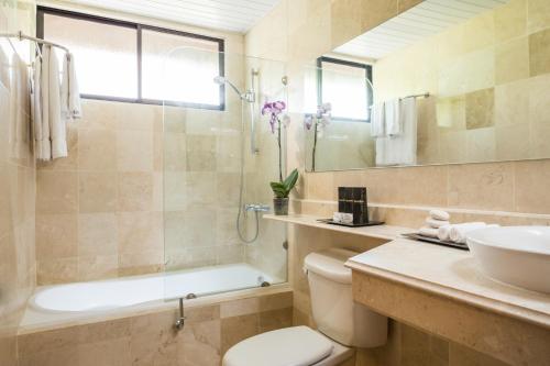 圣斐利-银港BlueBay Villas Doradas Adults Only-All Inclusive的浴室配有卫生间、盥洗盆和浴缸。
