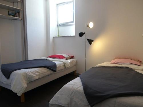巴涅尔-德吕雄Appartement Bagnères-de-Luchon, 3 pièces, 4 personnes - FR-1-313-144的一间卧室设有两张床和窗户。