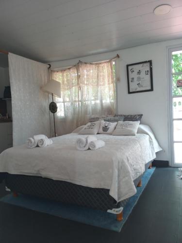 布宜诺斯艾利斯Wilson House的一间卧室配有一张床,上面有两条毛巾