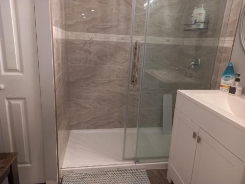 金斯顿Splendid Place的浴室里设有玻璃门淋浴