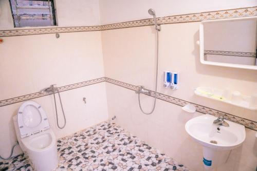 木州县SAKURA House - Hoa Ban的一间带卫生间和水槽的浴室