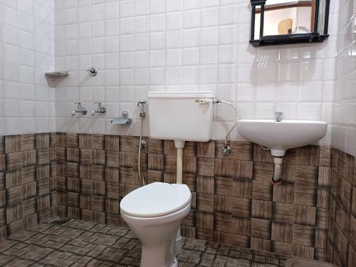 科钦PRAKRITI HOMESTAY Fortkochi Air Conditioned Rooms的一间带卫生间和水槽的浴室