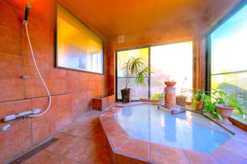 雾岛市蒙彼利埃别墅的大型浴室设有带淋浴的游泳池