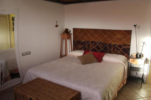 蒙泰斯佩尔托利Casa le Betulle的一间卧室配有一张大床和床头板