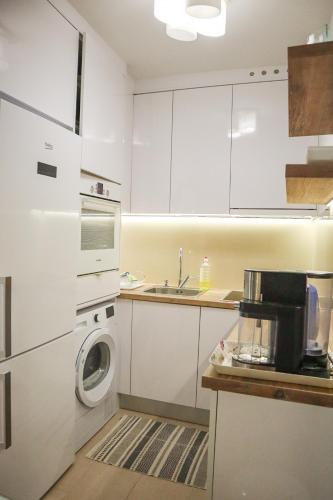 萨格勒布Josipa的厨房配有洗衣机和水槽