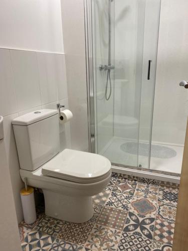 恩尼斯基林Island town Apartment的一间带卫生间和淋浴的浴室