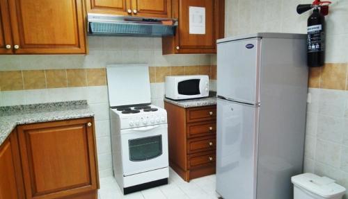 艾恩阿尔玛萨1号公寓式酒店的厨房配有白色冰箱和微波炉