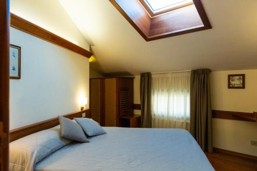 佩斯卡塞罗利杜卡阿布鲁齐酒店的一间卧室配有一张带天窗的大床