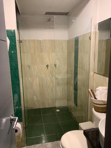 波哥大Confortable Apartaestudio的带淋浴和卫生间的浴室