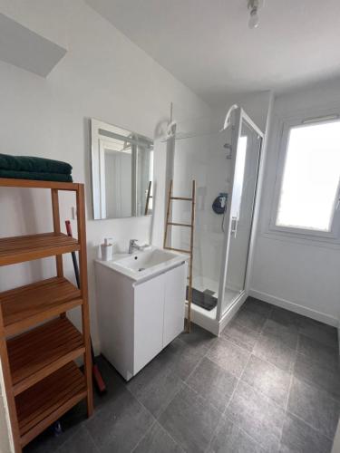 圣纳泽尔ATLANTIS的浴室配有白色水槽和淋浴。