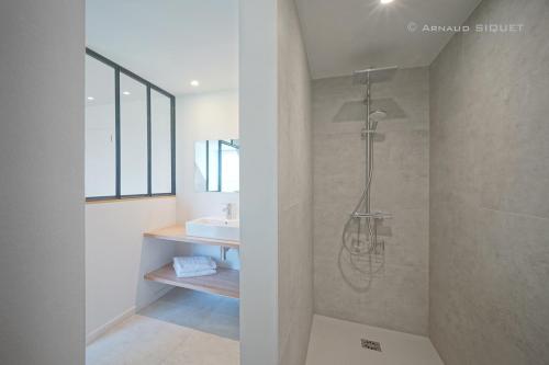 Frasnes-lez-AnvaingA Coque'Line的带淋浴和盥洗盆的浴室
