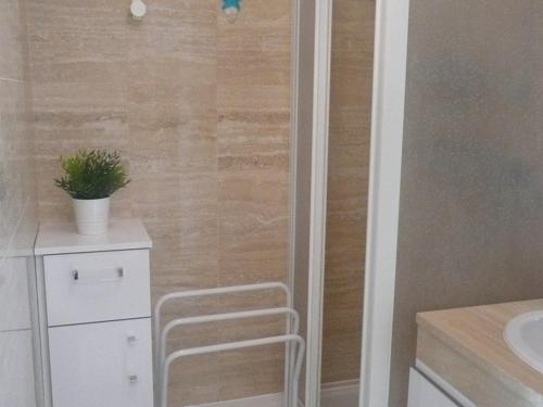 基伯龙Studio Quiberon, 1 pièce, 3 personnes - FR-1-478-41的带淋浴、卫生间和盥洗盆的浴室
