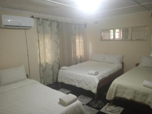 NamzungaBlue Waxbill Lodge的小房间设有两张床和窗户