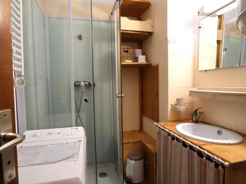 博福特Appartement Beaufort, 2 pièces, 3 personnes - FR-1-342-262的带淋浴和盥洗盆的浴室
