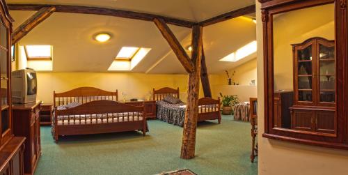 库特纳霍拉兹拉塔斯特奥普酒店的一间卧室,配有两张床
