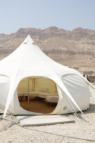 基布兹恩戈蒂Badolina Ein Gedi Glamping的沙漠中的一个白色帐篷