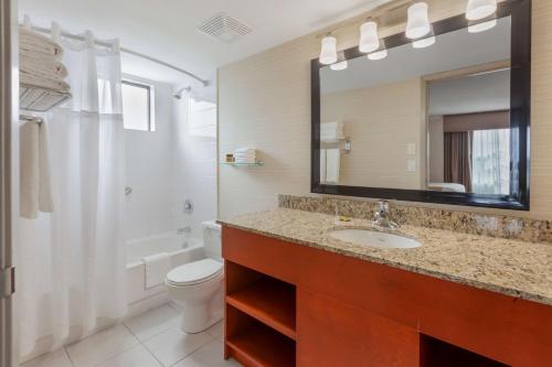 威兰最佳西方玫瑰城市套房的一间带水槽、卫生间和镜子的浴室