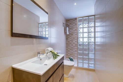 坎皮卡福特Ideal Property Mallorca - Bosset Platja的一间带水槽和卫生间的浴室