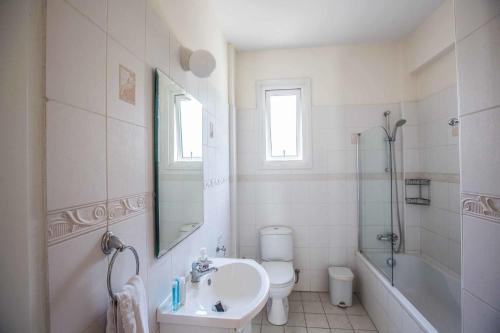 普罗塔拉斯Villa Attis的一间带水槽、卫生间和淋浴的浴室
